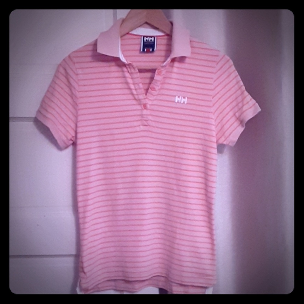 Helly Hansen Pink and Coral Striped Polo Shirt